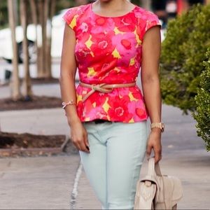 Loft Peplum Short Sleeve Career Top Sz Medium